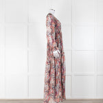 Ridely Purple Peach Floral Silk Long Sleeve Maxi Dress