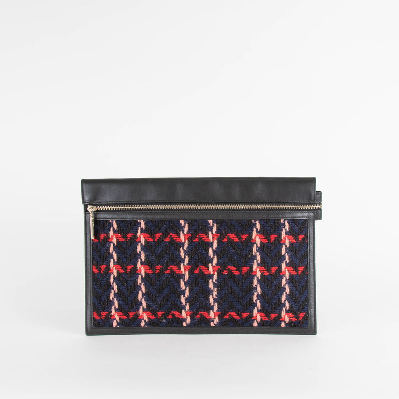 Victoria Beckham Black Leather Tweed Front Clutch Bag