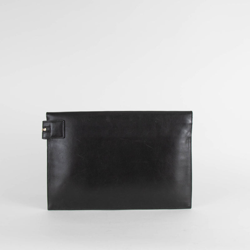 Victoria Beckham Black Leather Tweed Front Clutch Bag