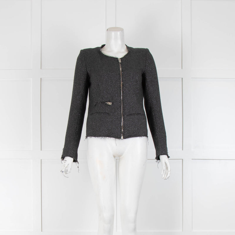 IRO Grey with Silver Fleck & Frayed Hem Jacket