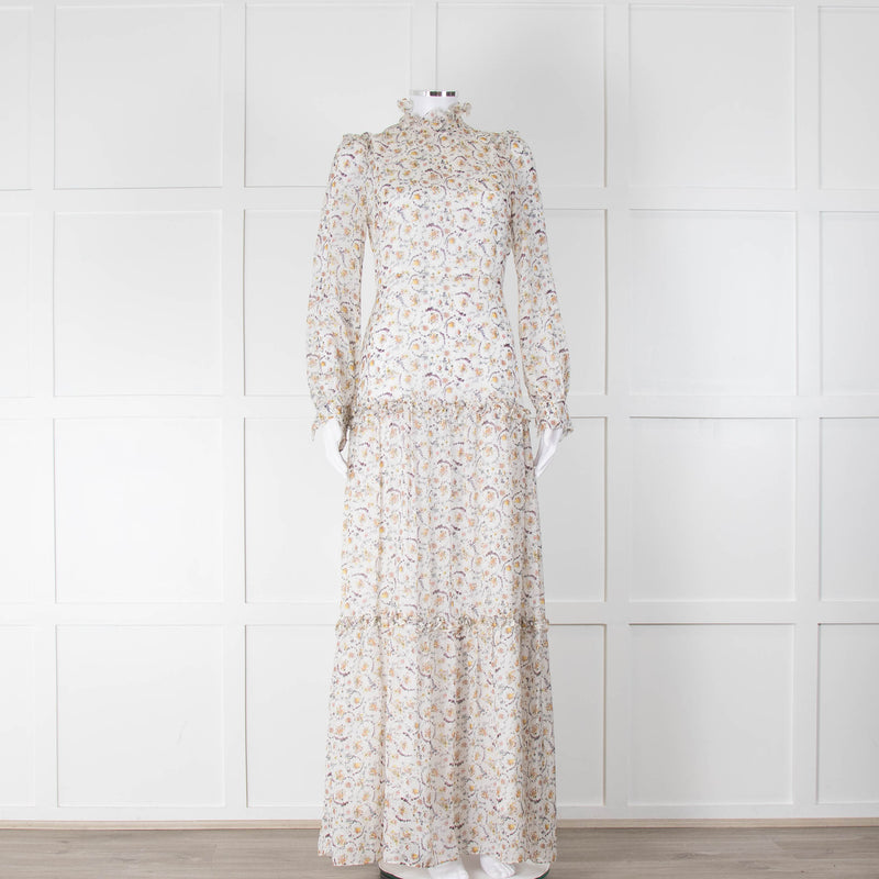 Ridley White Floral Silk Extra Long Maxi Dress