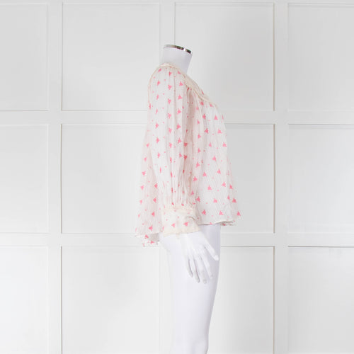 LoveShackFancy White Pink Embroidered Dionne Blouse