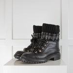 Chanel Black Leather Sock Combat Boots