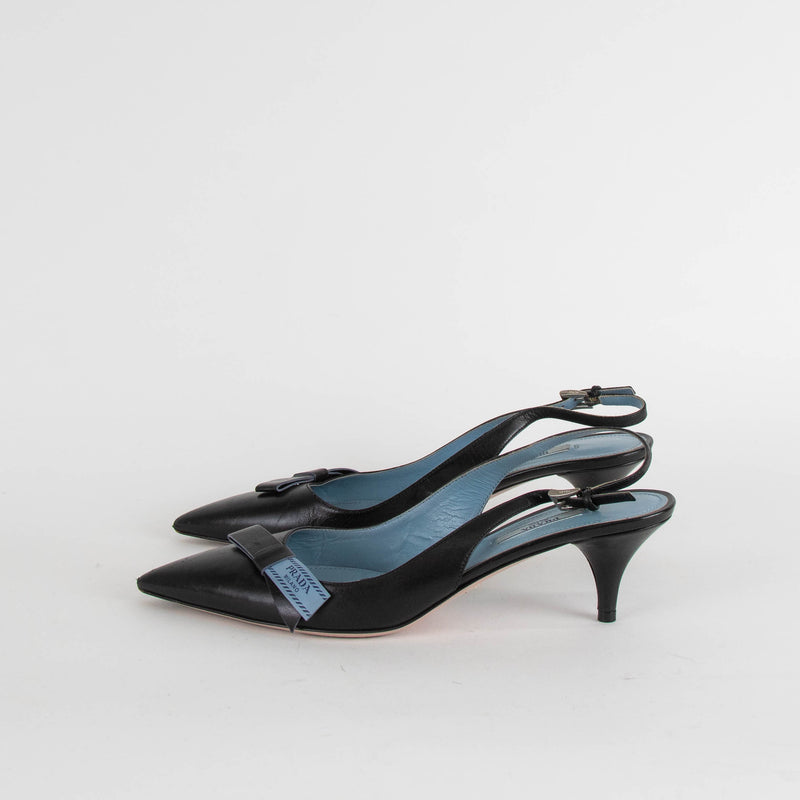 Prada Black Slingback Kitten Heel with Logo Bow