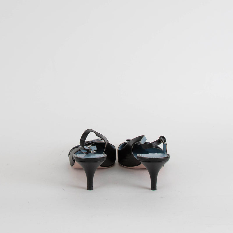 Prada Black Slingback Kitten Heel with Logo Bow