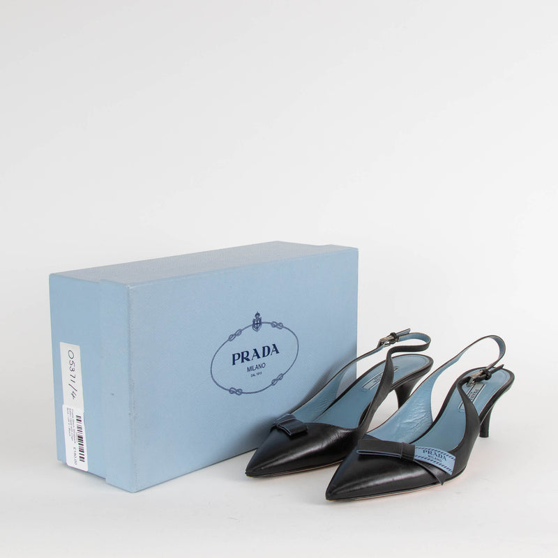 Prada Black Slingback Kitten Heel with Logo Bow