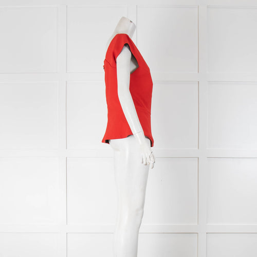 Roland Mouret Red Asymmetric Seam Detail Fitted Top
