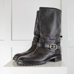 Christian Dior Black Leather Biker Boots with Rhinestone Soles