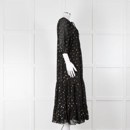 Wyse Black Gold Lurex Spot Maxi Dress