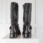 Christian Dior Black Leather Biker Boots with Rhinestone Soles