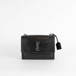 Saint Laurent Black Sunset Mock Croc Bag