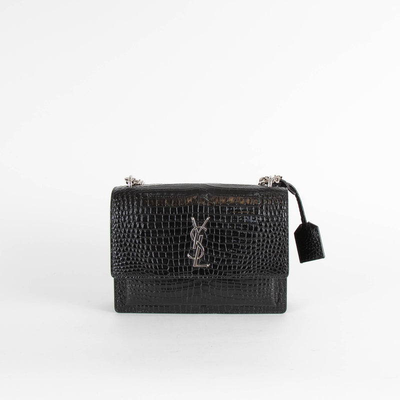 Saint Laurent Black Sunset Mock Croc Bag