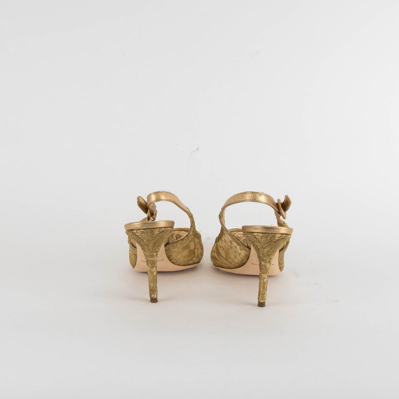 Dolce & Gabbana Gold Lace Pointed Toe Slingback