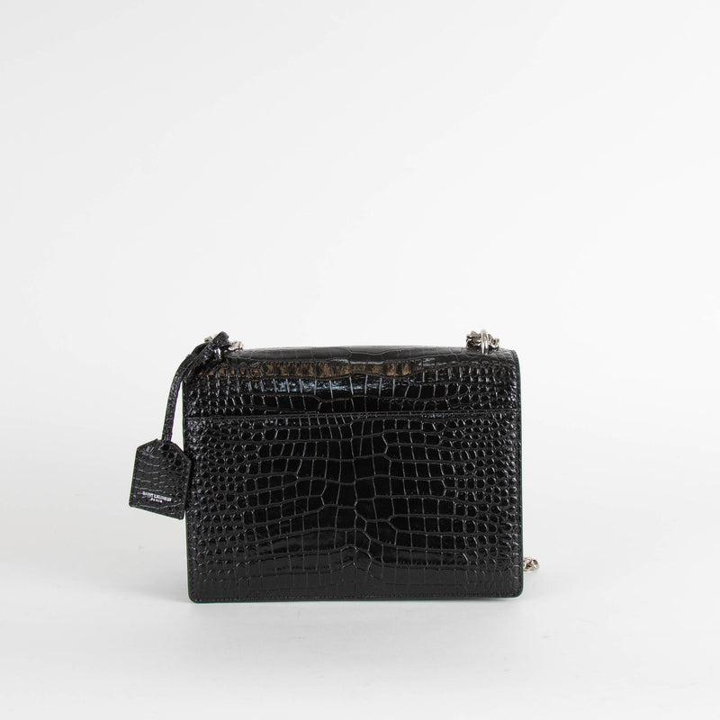 Saint Laurent Black Sunset Mock Croc Bag