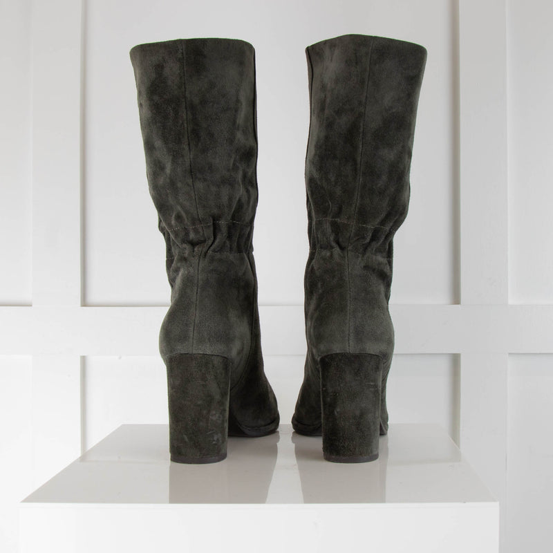 Lola Cruz Green Suede Calf Length Boots