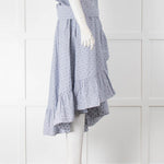 Maje Blue Striped Cotton Wrap Frill Trim Skirt