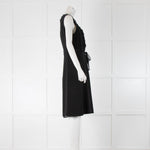 Max Mara Studio Black Sleeveless Crepe Wool Chiffon Bib Belted Dress