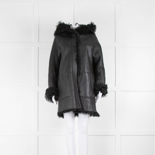 pa;ge Black Reversible Shearling Coat Removable Hood