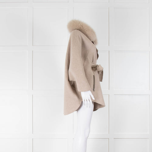 Siren Song Beige Short Cape Jacket With Detachable Fur Collar