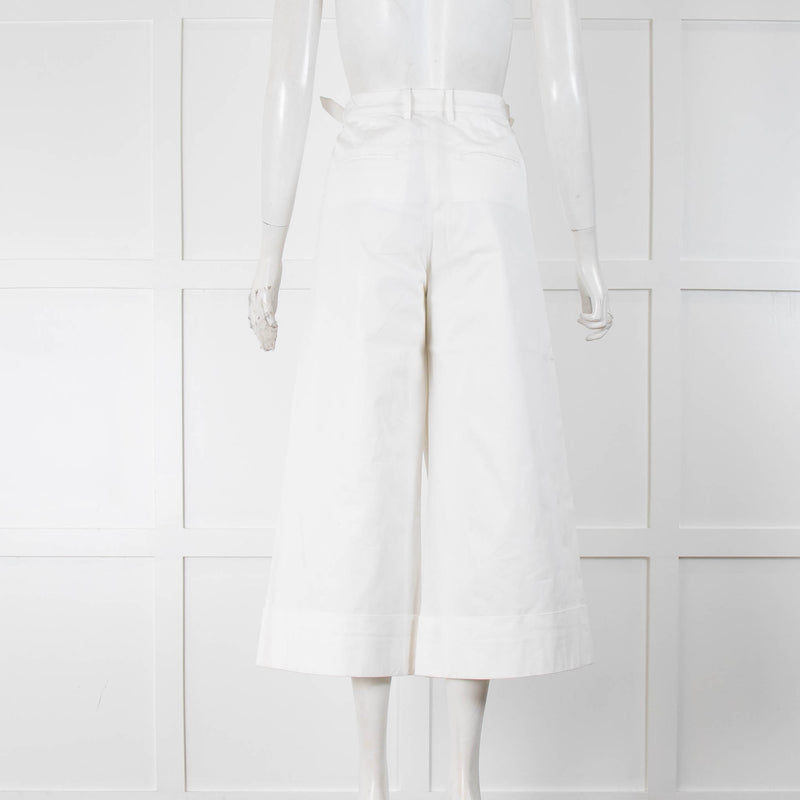 No 21 White Crop Wide Leg Trousers With Turn Up