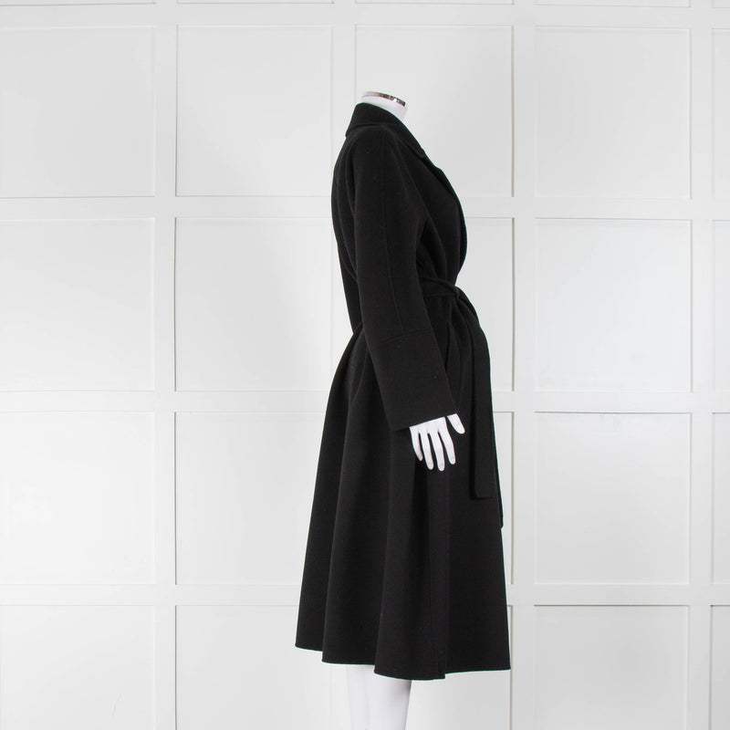 S Max Mara Black Wool Wrap Coat