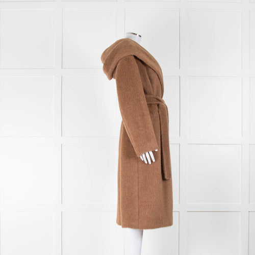 S Max Mara Brown Fluffy Wool Coat with Waist Tie