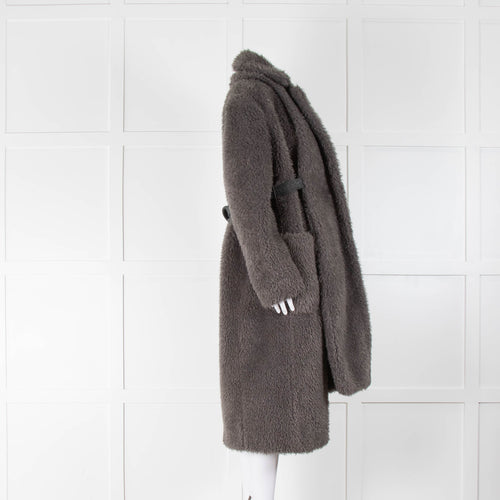 No Label Grey Faux Fur Coat With Detachable Scarf Collar