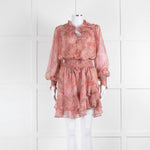 Misa Pink Peach Paisley Ruffle Hem Smocked Waist Mini Dress