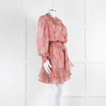 Misa Pink Peach Paisley Ruffle Hem Smocked Waist Mini Dress