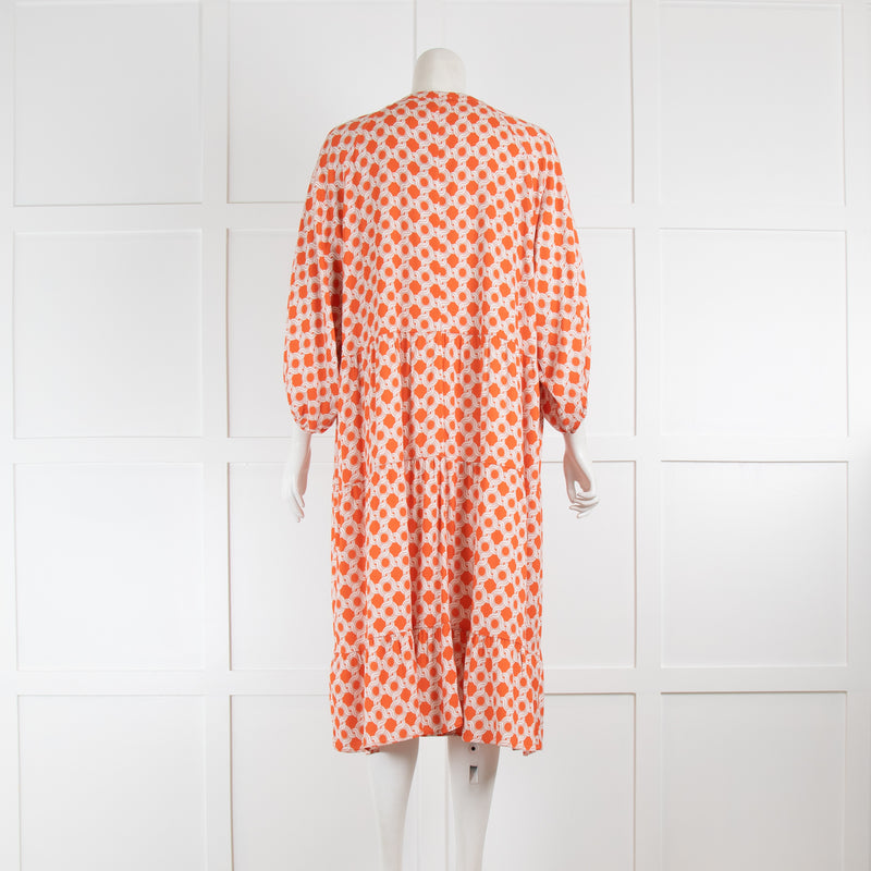 Dea Kudibal Orange Patterned Tiered Midi Dress