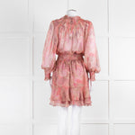 Misa Pink Peach Paisley Ruffle Hem Smocked Waist Mini Dress