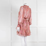 Misa Pink Peach Paisley Ruffle Hem Smocked Waist Mini Dress