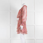 Misa Pink Peach Paisley Ruffle Hem Smocked Waist Mini Dress