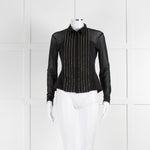 Anne Fontaine Black Mesh Sleeve Silver Chain Front Shirt