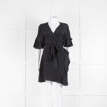 IRO Black Wrap Dress with Frilled Sleeves and Hem