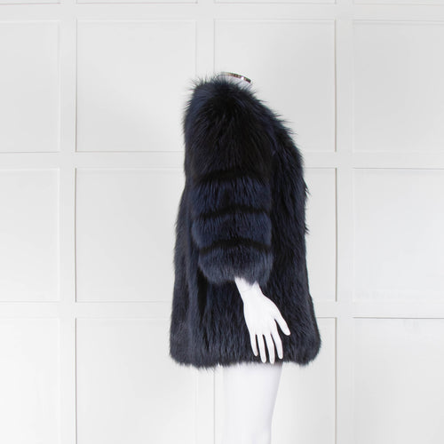 BY Bonnie Young Blue and Black Fox Fur Coat