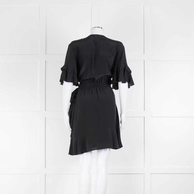 IRO Black Wrap Dress with Frilled Sleeves and Hem