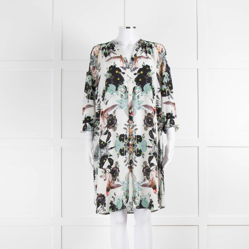 Pyrus Cream Green Floral Silk Shirt Dress