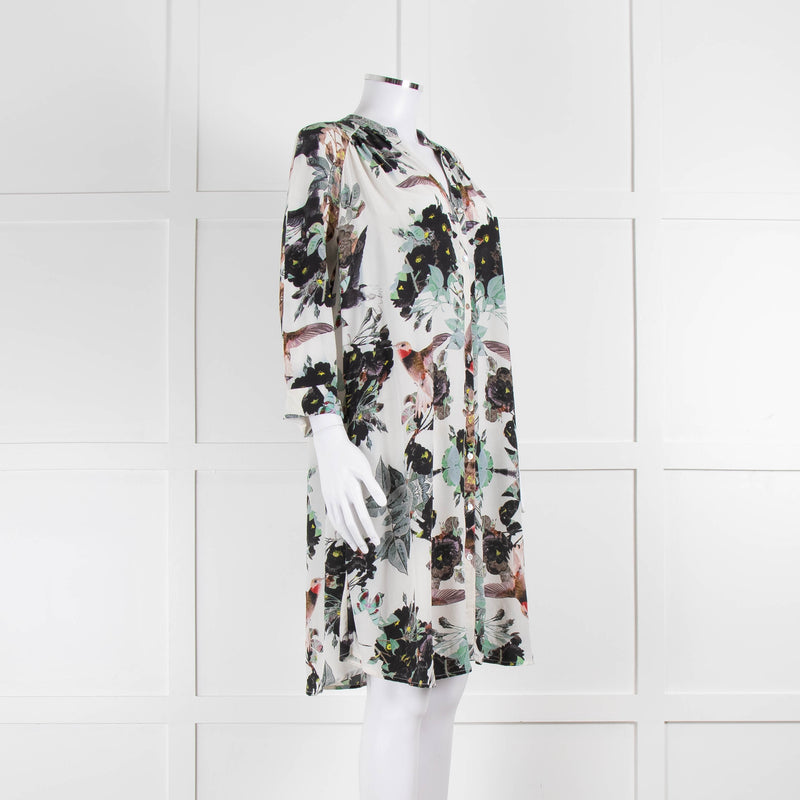 Pyrus Cream Green Floral Silk Shirt Dress