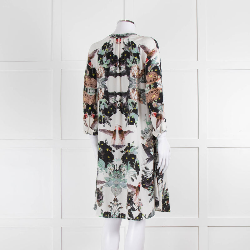 Pyrus Cream Green Floral Silk Shirt Dress