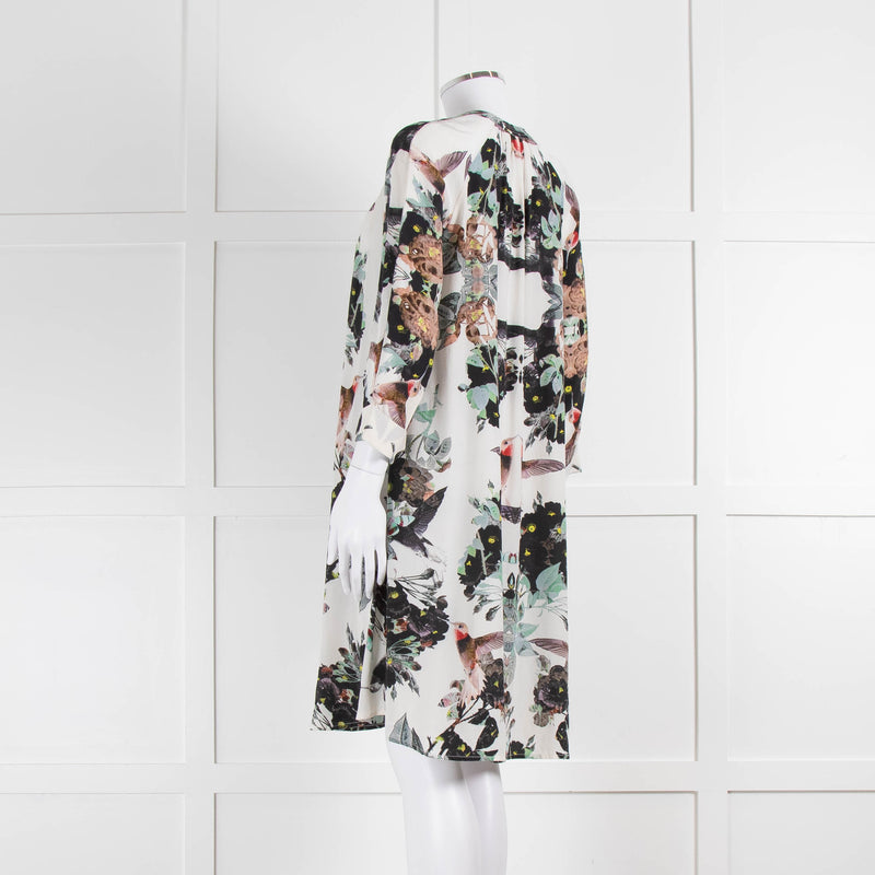 Pyrus Cream Green Floral Silk Shirt Dress