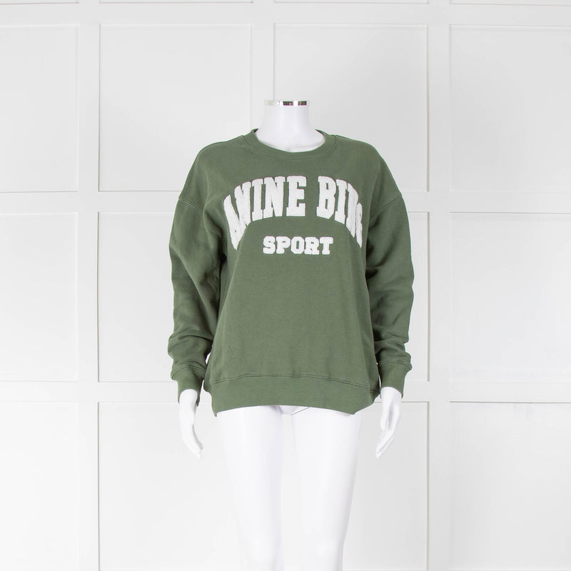 Anine Bing Sport Green Terry Logo Sweatshirt