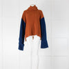 VVB Victoria Beckham Blue/Brown block Rollneck Jumper