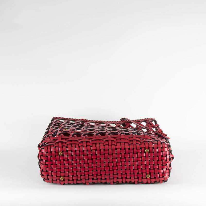 Christian Dior Diorcabas Handwoven Red Leather Bag