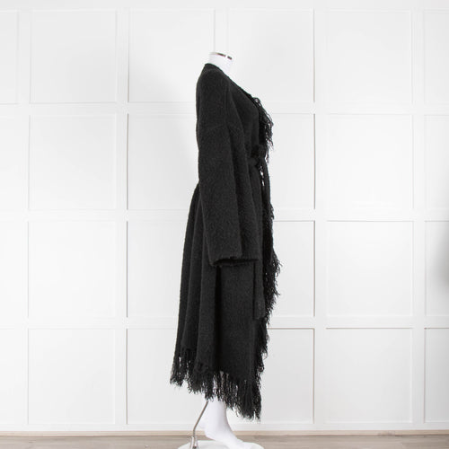 DAY Birger et Mikkelson Black Wool Fringed Long Cardigan