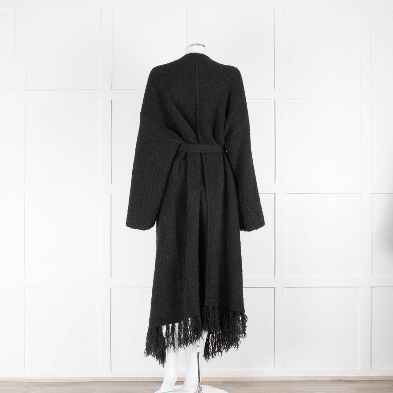 DAY Birger et Mikkelson Black Wool Fringed Long Cardigan