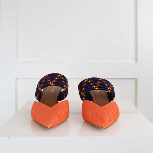 Malone Souliers Orange Fabric Purple Strap Pointy Mules