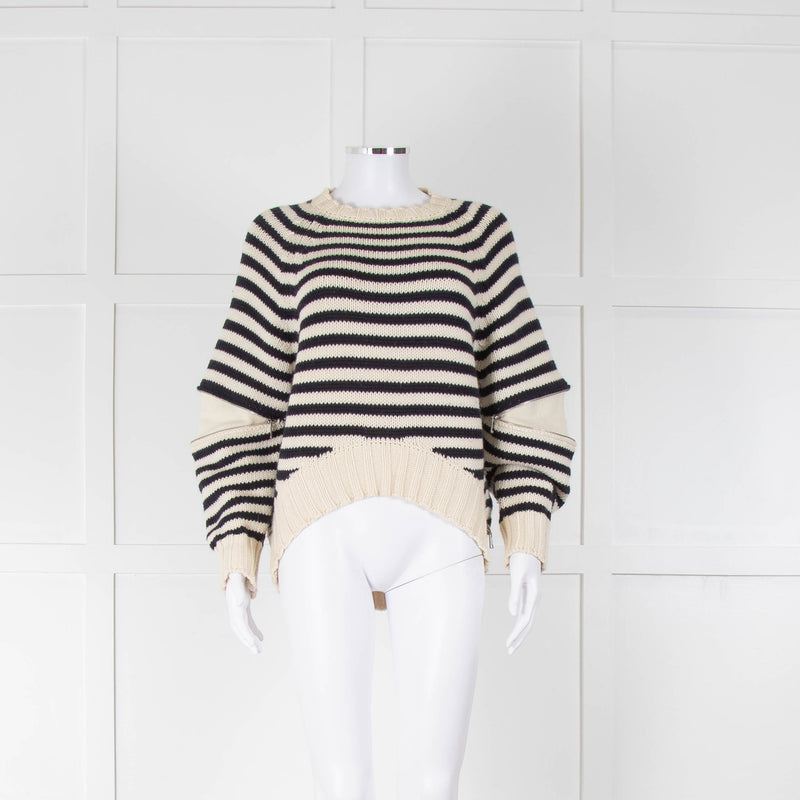 Alexander McQueen Cream and Navy Stripe Zip Detail Jumper