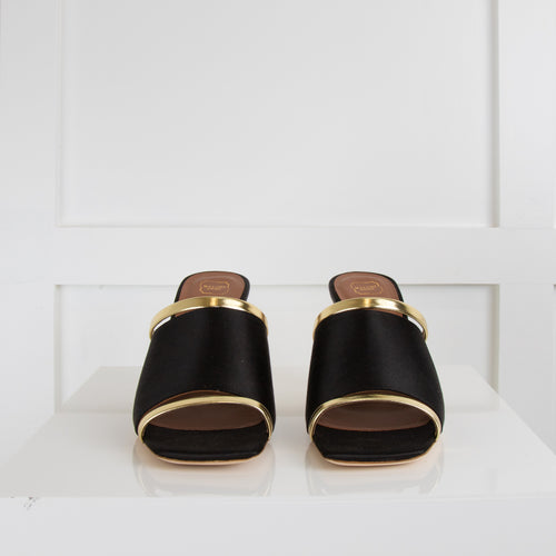 Malone Souliers Black Gold Fabric Square Toe Mules