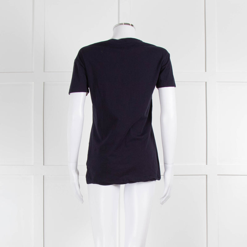 Burberry Navy Blue Cotton Bronze Button T Shirt